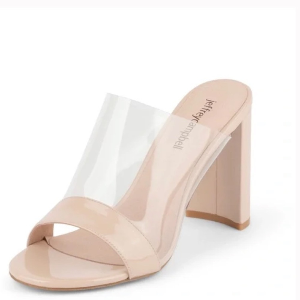 Jeffrey Campbell Keira Nude Patent Clear Woman’s Slide Sandal Heels NIB 7.5